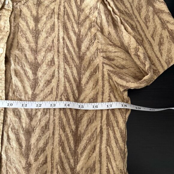 Lauren Ralph Lauren Linen Shirt Womens Sz M Tan Chevron Button Up Preppy Career - Picture 9 of 10